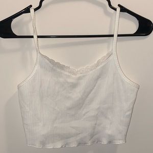 plain white crop lace trim tank top